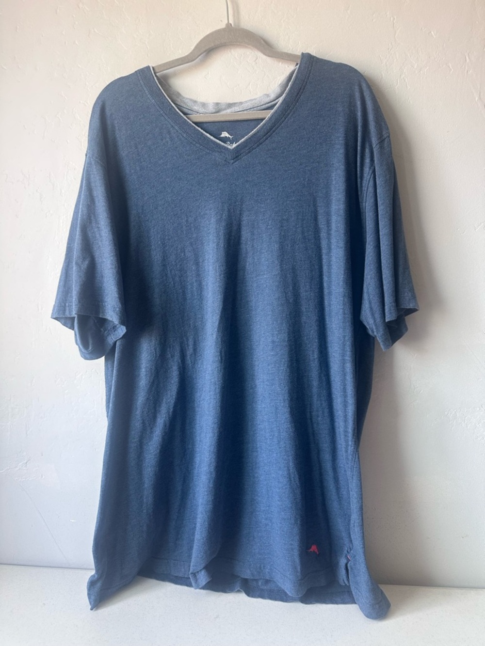 Tommy Bahama V Neck Short Sleeve T Shirt Mens Cotton Blend Blue 2XT(Tall)